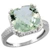 Image 1 : Natural 5.96 ctw Green-amethyst & Diamond Engagement Ring 10K White Gold - REF-32A4V