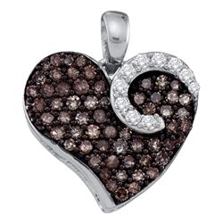 0.75 CTW Cognac-brown Diamond Unique Heart Cluster Pendant 10KT White Gold - REF-22N4F