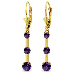 Genuine 2.5 ctw Amethyst Earrings Jewelry 14KT Yellow Gold - REF-39Y3F