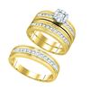 Image 1 : 0.40 CTW His & Hers Diamond Solitaire Matching Bridal Ring 10KT Yellow Gold - REF-57F2N