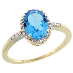 Natural 1.2 ctw Swiss-blue-topaz & Diamond Engagement Ring 10K Yellow Gold - REF-16V9F