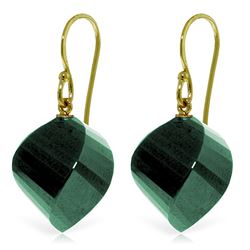 Genuine 30.5 ctw Green Sapphire Corundum Earrings Jewelry 14KT Yellow Gold - REF-39V3W