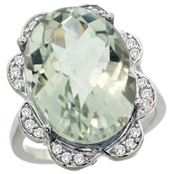 Natural 13.83 ctw green-amethyst & Diamond Engagement Ring 14K White Gold - REF-124W4K