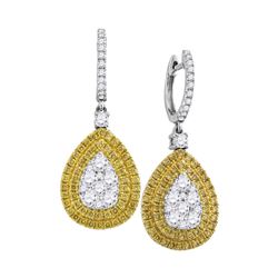 2.14 CTW Yellow Diamond Teardrop Cluster Dangle Earrings 18KT White Gold - REF-330H2M