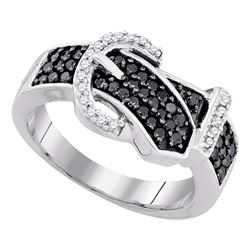 0.50 CTW Black Color Diamond Belt Buckle Ring 10KT White Gold - REF-30W2K