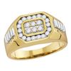 Image 1 : 0.58 CTW Mens Diamond Octagon Cluster Ribbed Ring 14KT Two-tone Gold - REF-67K4W