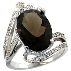 Natural 5.76 ctw smoky-topaz & Diamond Engagement Ring 14K White Gold - REF-92H7W