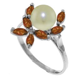 Genuine 2.65 ctw Pearl & Garnet Ring Jewelry 14KT White Gold - REF-28M5T