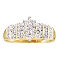 0.26 CTW Prong-set Diamond Oval Cluster Ring 14KT Yellow Gold - REF-26N9F