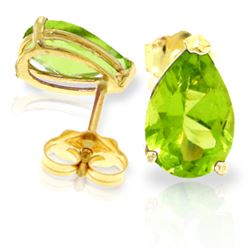 Genuine 3 ctw Peridot Earrings Jewelry 14KT Yellow Gold - REF-20K9V