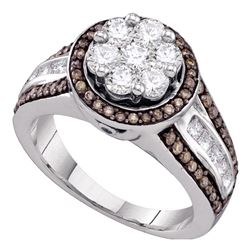 1.38 CTW Brown Color Diamond Flower Cluster Ring 10KT White Gold - REF-127W4K