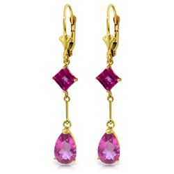 Genuine 4.95 ctw Pink Topaz Earrings Jewelry 14KT Yellow Gold - REF-31R4P