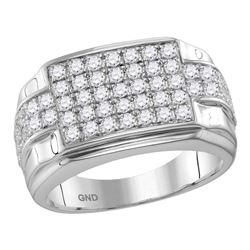 1.95 CTW Mens Diamond Rectangle Cluster Ring 10KT White Gold - REF-139M5H