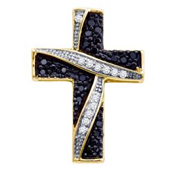 0.25 CTW Black Color Diamond Asymmetric Cross Pendant 10KT Yellow Gold - REF-14K9W