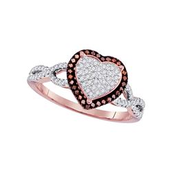 0.17 CTW Red Color Diamond Heart Cluster Ring 10KT Rose Gold - REF-34N4F
