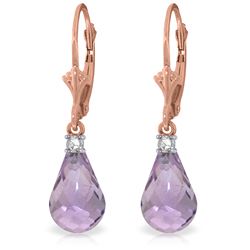 Genuine 4.6 ctw Amethyst & Diamond Earrings Jewelry 14KT Rose Gold - REF-30V2W