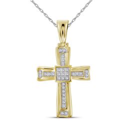 0.10 CTW Mens Diamond Cross Charm Pendant 10KT Yellow Gold - REF-22K4W