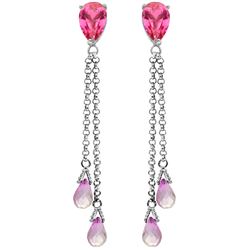 Genuine 7.5 ctw Pink Topaz Earrings Jewelry 14KT White Gold - REF-39Y3F