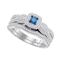 0.38 CTW Blue Color Diamond Milgrain Bridal Engagement Ring 10KT White Gold - REF-44W9K