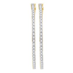 1 CTW Diamond Single Row Hoop Earrings 10KT Yellow Gold - REF-82W4K