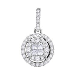 0.50 CTW Princess Diamond Soleil Framed Cluster Pendant 14KT White Gold - REF-48Y7X