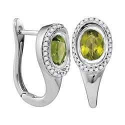 1.99 CTW Oval Natural Peridot Diamond Hoop Earrings 14KT White Gold - REF-87W2K