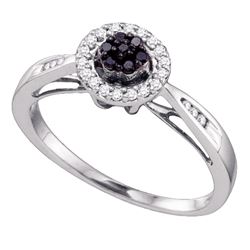 0.20 CTW Black Color Diamond Flower Cluster Halo Bridal Ring 10KT White Gold - REF-19W4K