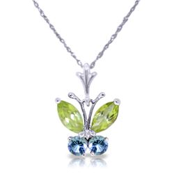 Genuine 0.60 ctw Peridot & Blue Topaz Necklace Jewelry 14KT White Gold - REF-23P5H