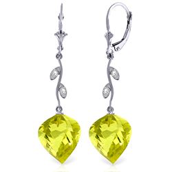 Genuine 21.52 ctw Lemon Quartz & Diamond Earrings Jewelry 14KT White Gold - REF-57Y6F