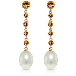 Genuine 10 ctw Citrine & Pearl Earrings Jewelry 14KT Rose Gold - REF-32Y4F
