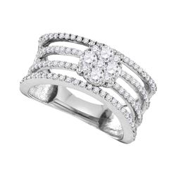 1.02 CTW Diamond Four Row Flower Cluster Ring 10KT White Gold - REF-132H2M
