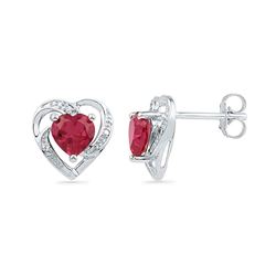 0.41 CTW Created Ruby Heart Love Earrings 10KT White Gold - REF-12M2H