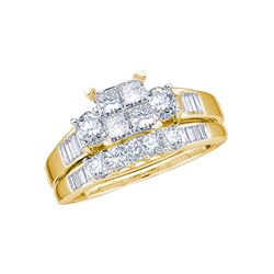 1 CTW Princess Diamond Cluster Bridal Engagement Ring 10KT Yellow Gold - REF-56W2K