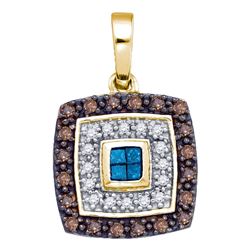 0.40 CTW Blue Cognac-brown Color Diamond Square Pendant 10KT Yellow Gold - REF-26Y9X