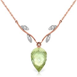 Genuine 9.52 ctw Green Amethyst & Diamond Necklace Jewelry 14KT Rose Gold - REF-36R3P