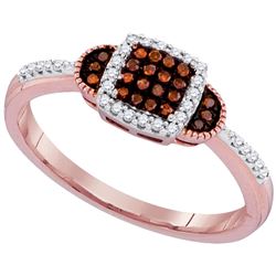 0.18 CTW Red Color Diamond Square Cluster Ring 10KT Rose Gold - REF-22K4W