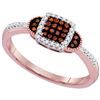 Image 1 : 0.18 CTW Red Color Diamond Square Cluster Ring 10KT Rose Gold - REF-22K4W