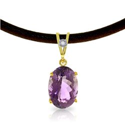 Genuine 7.56 ctw Amethyst & Diamond Necklace Jewelry 14KT Yellow Gold - REF-35K5V