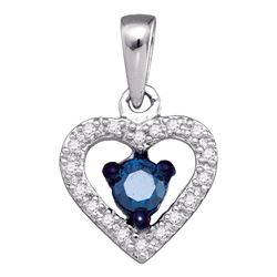 0.27 CTW Blue Color Diamond Solitaire Heart Pendant 10KT White Gold - REF-18X2Y
