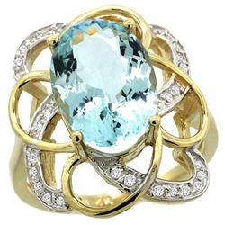 Natural 5.59 ctw aquamarine & Diamond Engagement Ring 14K Yellow Gold - REF-86W6K
