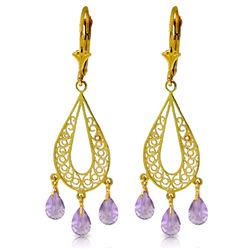 Genuine 3.75 ctw Amethyst Earrings Jewelry 14KT Yellow Gold - REF-46N5R