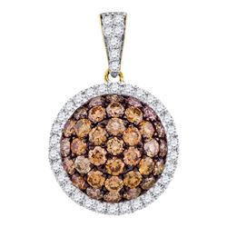 1.54 CTW Cognac-brown Color Diamond Circle Cluster Pendant 10KT Yellow Gold - REF-67H4M