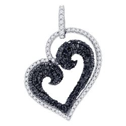 0.85 CTW Black Color Diamond Curled Heart Love Pendant 10KT White Gold - REF-37Y5X