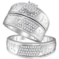 0.40 CTW His & Hers Diamond Cluster Matching Bridal Ring 10KT White Gold - REF-49N5F