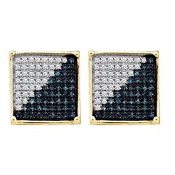 0.22 CTW Mens Blue Color Diamond Square Cluster Earrings 10KT Yellow Gold - REF-13K4W