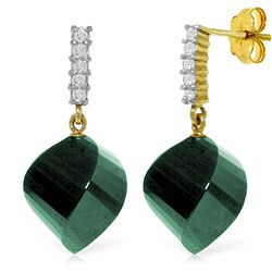 Genuine 30.65 ctw Green Sapphire Corundum & Diamond Earrings Jewelry 14KT Yellow Gold - REF-59V9W