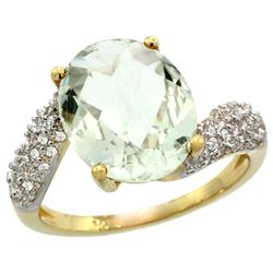 Natural 6.45 ctw green-amethyst & Diamond Engagement Ring 14K Yellow Gold - REF-54Y3X
