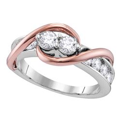 0.76 CTW Diamond 2-stone Hearts Together Bridal Ring 14KT Two-tone Gold - REF-89X9Y