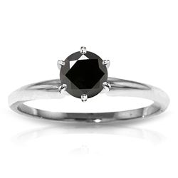 Genuine 1.0 ctw Black Diamond Ring Jewelry 14KT White Gold - REF-81A2K
