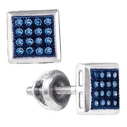 0.10 CTW Blue Color Diamond Screwback Stud Earrings 10KT White Gold - REF-11Y2X